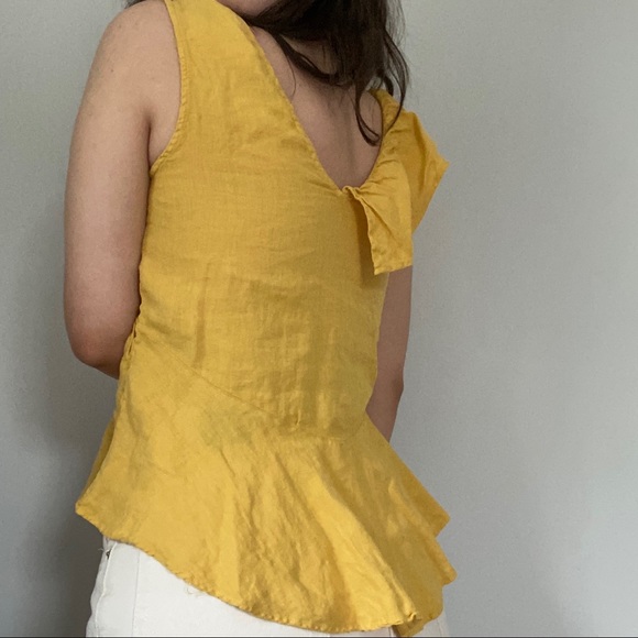 Zara Yellow Ruffle Linen Top - Picture 3 of 4